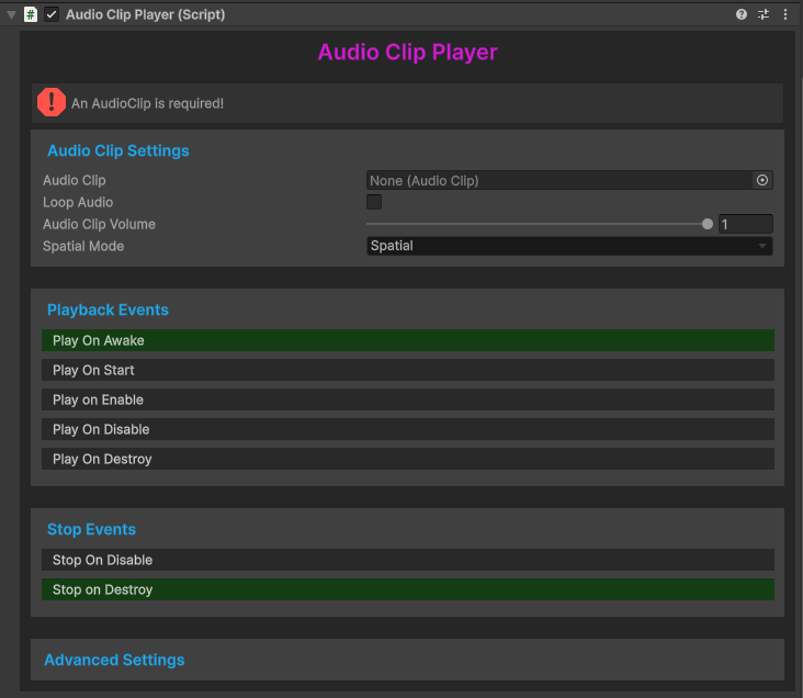audio clip player component